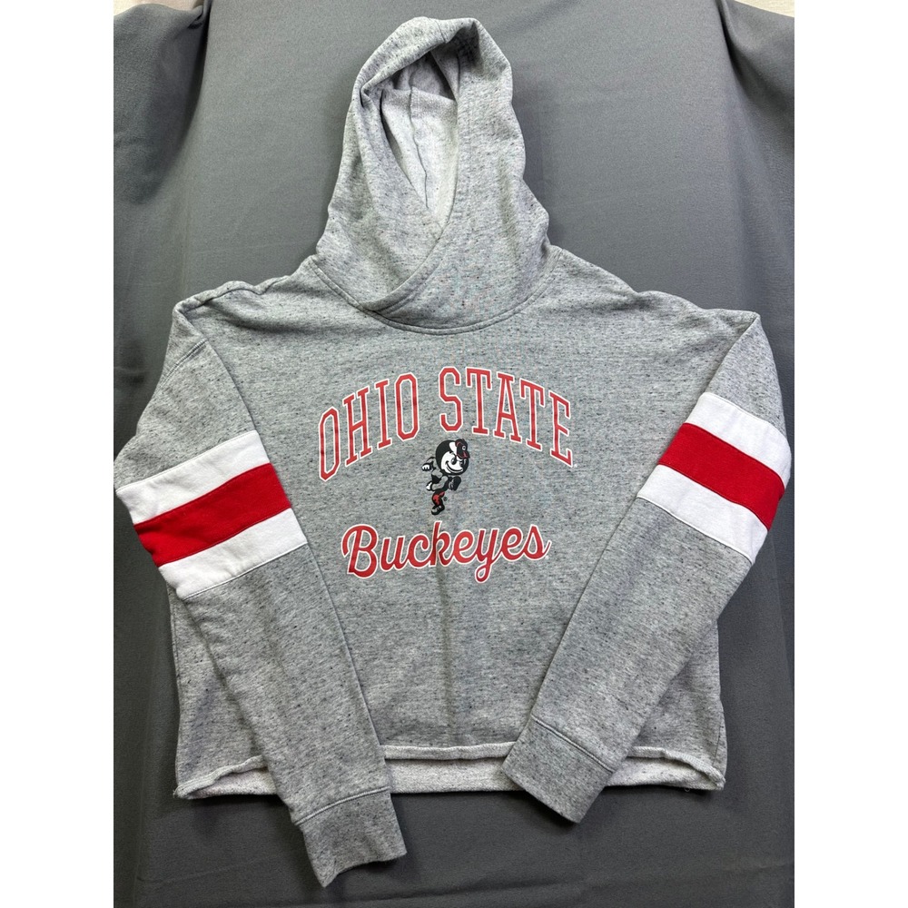 Ohio State Buckeyes Women's Large Gray Cropped Hoodie Brutus Mascot Sweatshirt - Picture 10 of 12